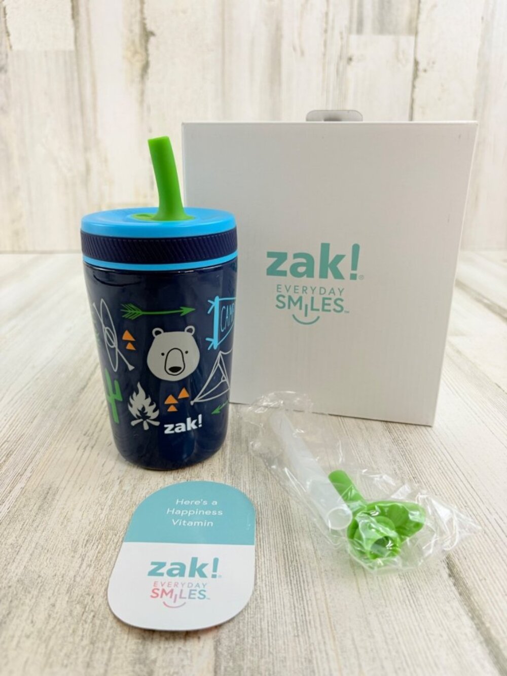 Zak Designs 12 Oz Camping Kids Straw Tumbler Cup Leak-Proof Stainless Steel NEW